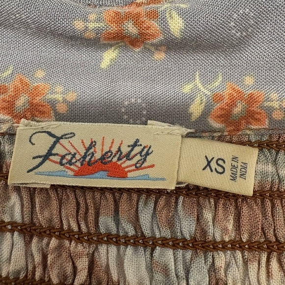 Faherty Floral Boho Prairie Midi Dress. Long Sleeve, Smocked Waist, Shoulder. - Picture 11 of 16